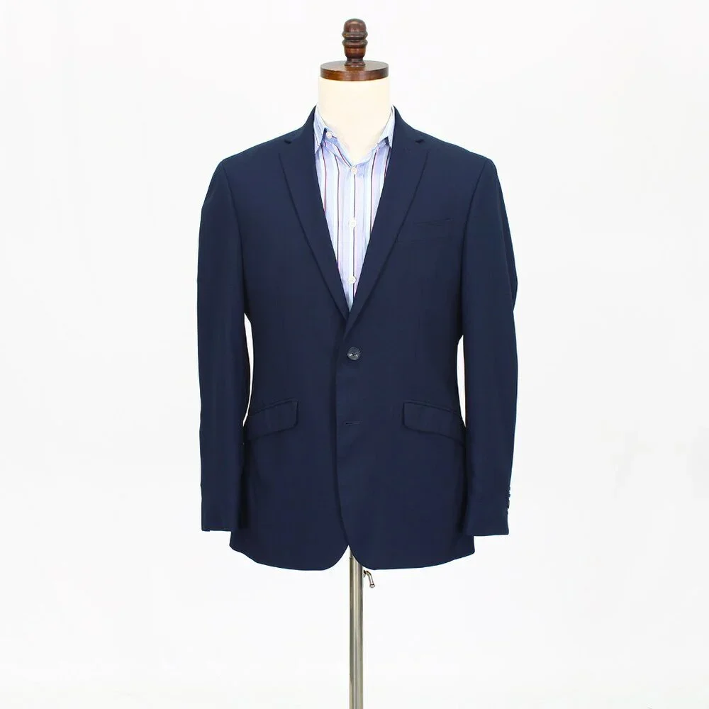Kenneth Cole 40R Navy Solid 2-Button Sport Coat Blazer Jacket T666